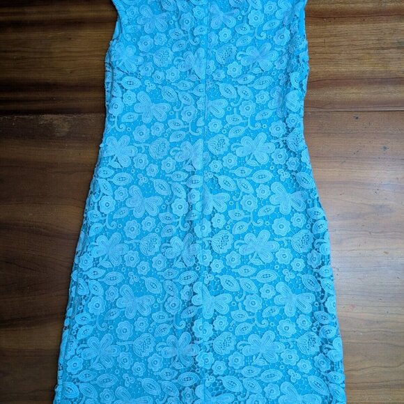 Lauren Ralph Lauren Womens 6 Turquoise Skylight Floral Lace Overlay Dress Lined - Picture 2 of 10